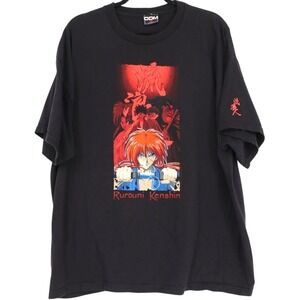 Vintage Rurouni Kenshin Himura ODM Anime Graphic T-Shirt Size 2XL Black Samurai